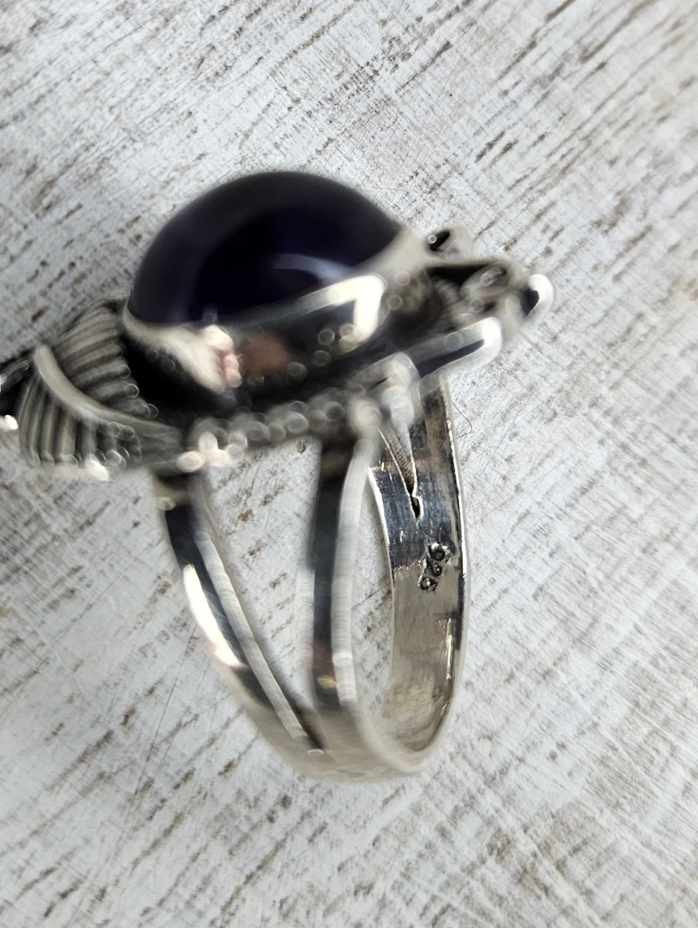 Natural Dark Brazilian Amethyst Sterling Silver Ring 6.5 Cts Artisan Statement